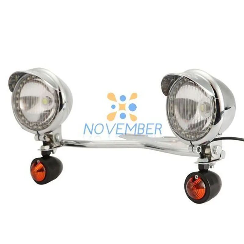 Super Bright Motorcycle Cruiser Headlight Set Driving Light Lamp Bullet