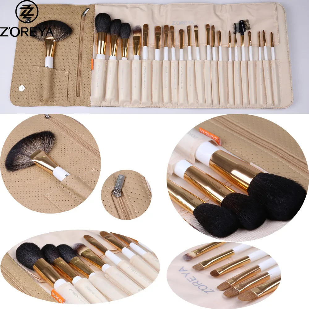 Buy ZOREYA Sable Hair Makeup Brush Set With Cosmetic Bag 22pcs Professional Make Up Brushes Fan Powder Eyeshadow Makeup Brushes