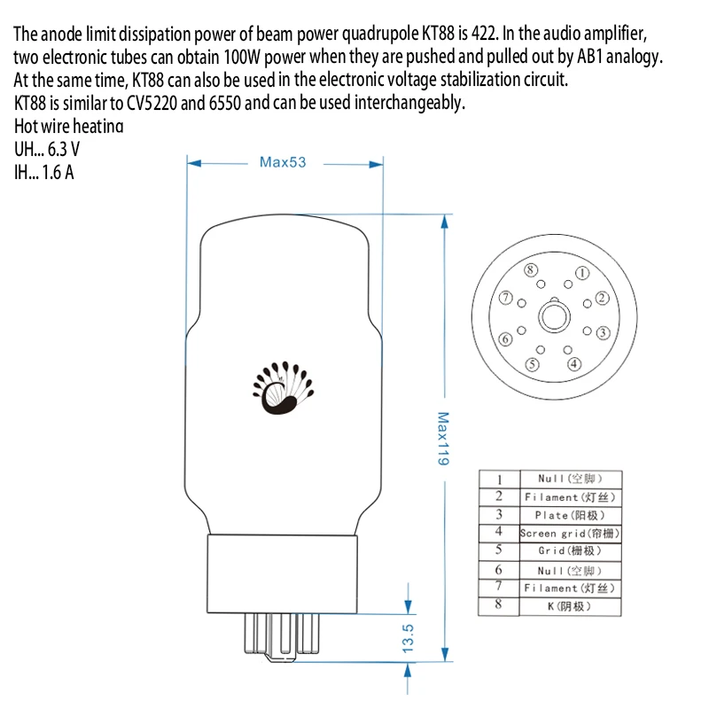 Новинка 2шт Psvane KT88C(KT88-98, KT88-Z, KT88-T, 6550A-98, 6550B) HIFI аудио вакуумные трубки совпадающая пара