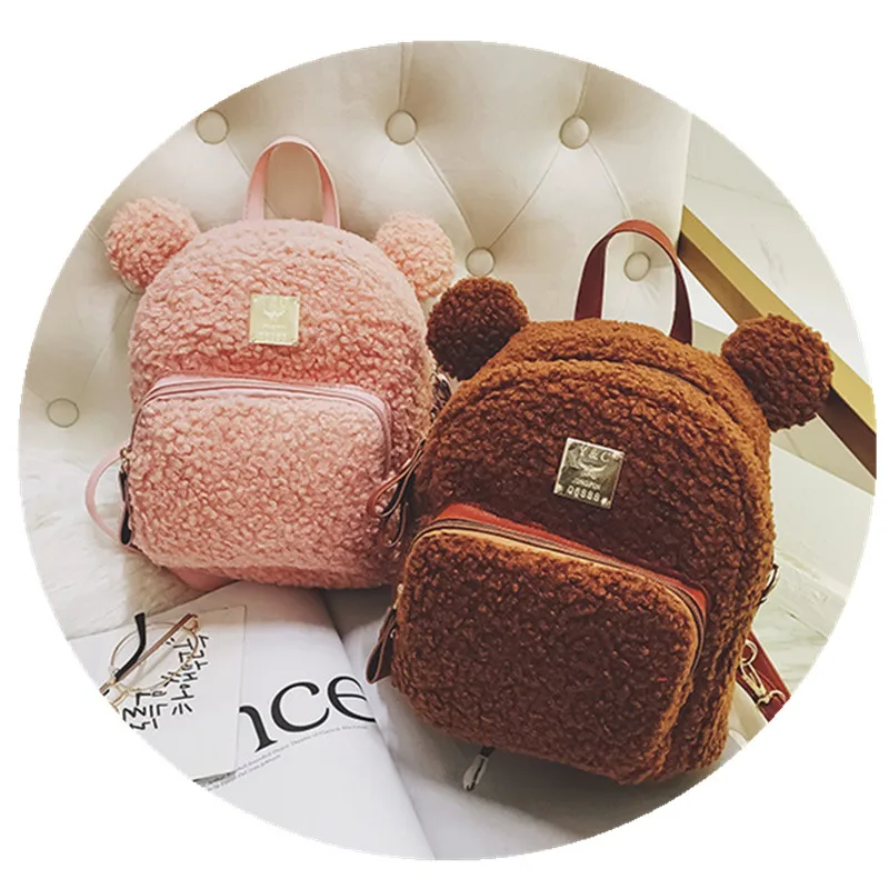 

Autumn Women Plush Backpack for Teenage Girls Mini Cartoon Bear Ear Faux Fur Backpack for Female Shoulder Bag Mochila Feminina