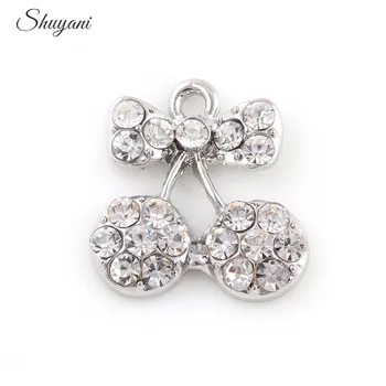 

20*21mm Fashion Silver/Gold Color Cherry Crystal Fruit Cherry Charm Pendant Jewelry Findings DIY Bracelet Metal Accessories