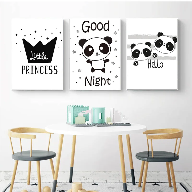 

Nordic Lovely Panda Wall Art Canvas Painting Black White Cartoon Posters And Prints Canvas Picture Kids Baby Room Bedroom Decor