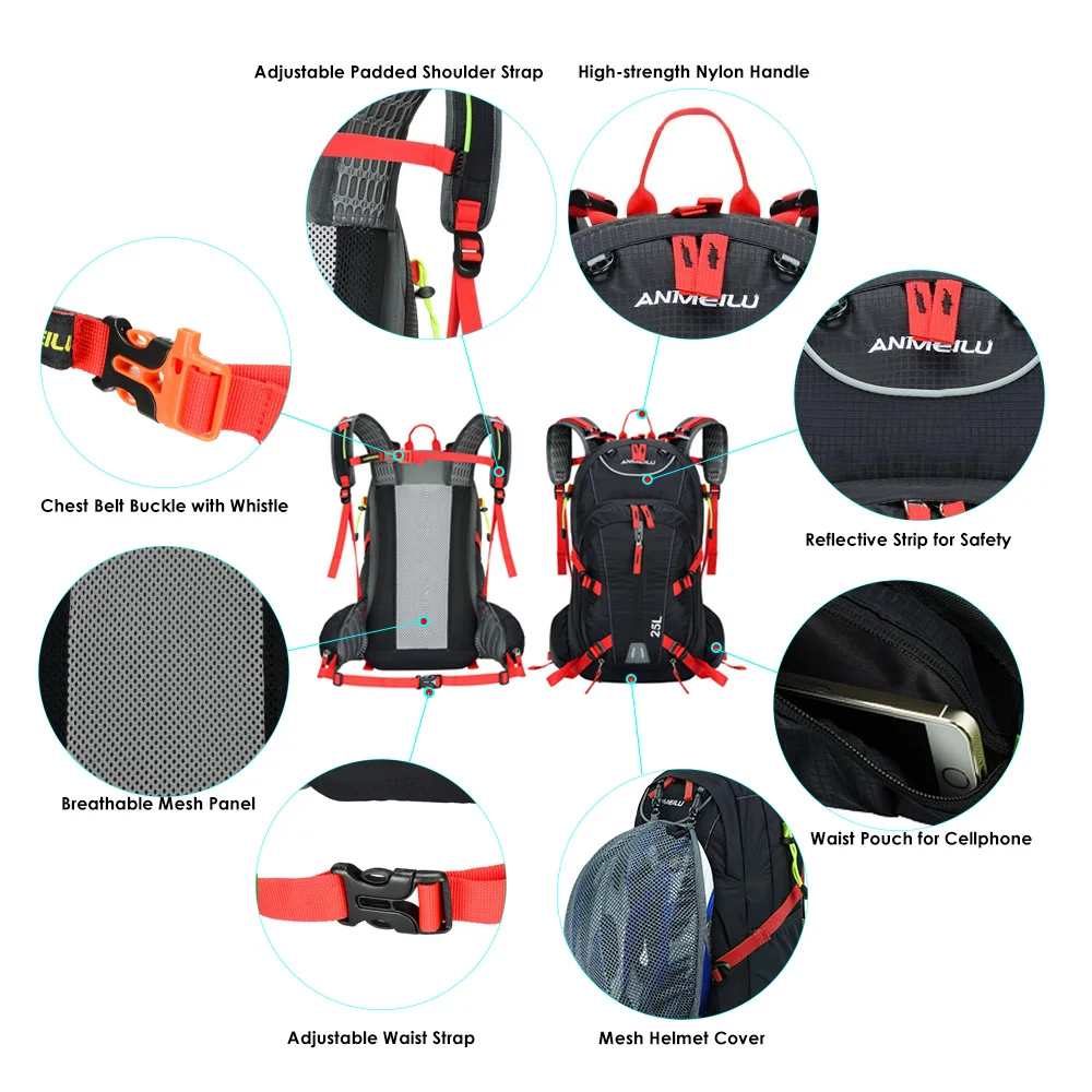 Top Lixada 25L Waterproof Breathable Bicycle Bike Shoulder Backpack Ultralight Outdoor Sports Riding Travel Hydration Water Bag 6