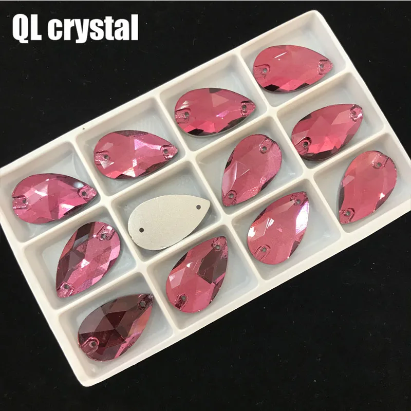 QL Crystal Популярные 11x18 мм все цвета капли пришивные камни и стразы с кристаллами 2 отверстия сделай сам для изготовления одежды - Цвет: Middle purple