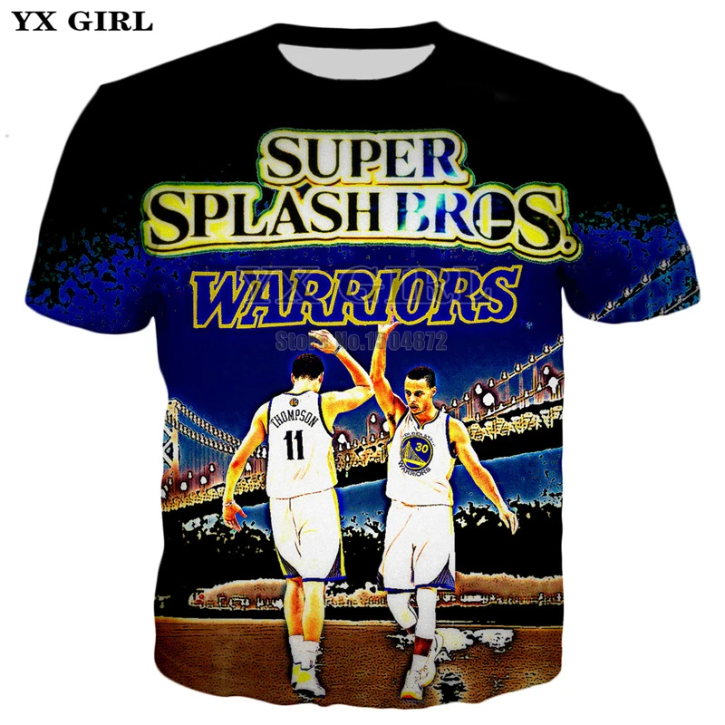 

YX Girl 2018 Summer Fashion Mens Tee Shirts Splash Brothers Stephen Curry & Klay Thompson 3d Printed T shirt Men Cool T-shirt