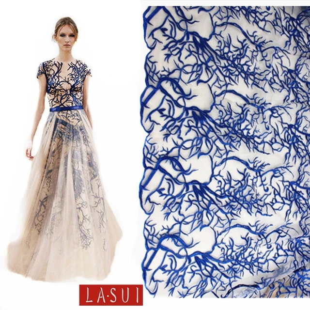 

LASUI Heavy - duty embroidery mesh cloth leaves tree rattan pattern water - soluble lace fabric high - end wedding dress X0162