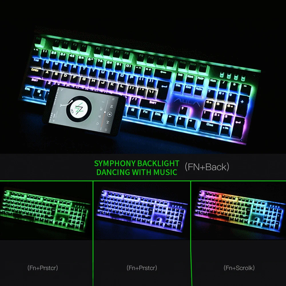 Механическая игровая клавиатура синий переключатель RGB подсветка Проводная 104 клавиш Механическая игровая клавиатура для планшетных настольных ПК Игр