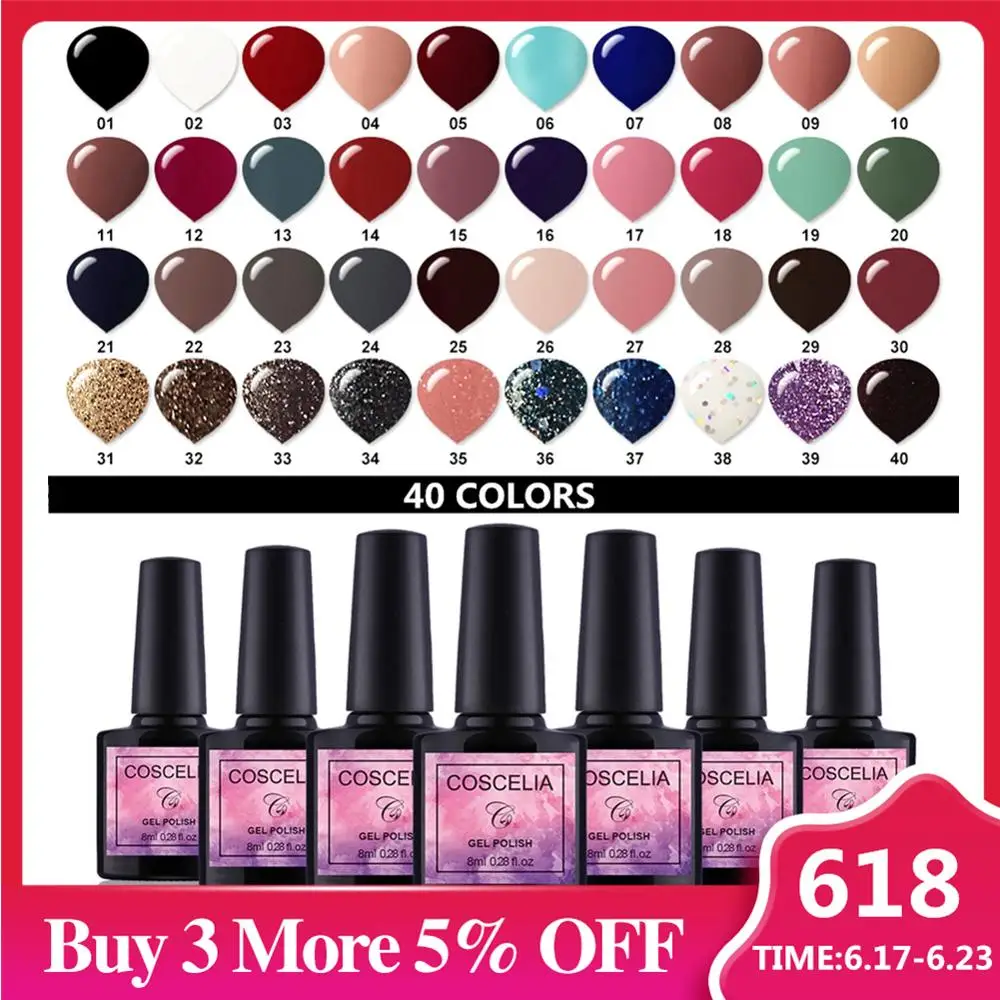 

COSCELIA 40pcs/set Gel Nail Polish Gel Paint Set For Gel Varnish Semi Permanent Varnish Uv 40 Colors For Nail Art Manicure Set