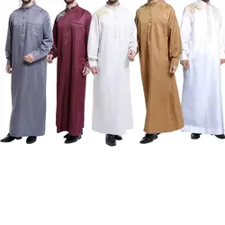 Винтажная вышивка jubba tobe для мужчин Мандарин воротник длинный рукав, мусульманский мужской одежды весна осень большой размер Оман абайя