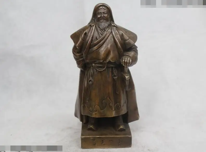 

S03157 12"Chinese Folk Pure Bronze excellent Lifelike Genghis Khan Statue B0403