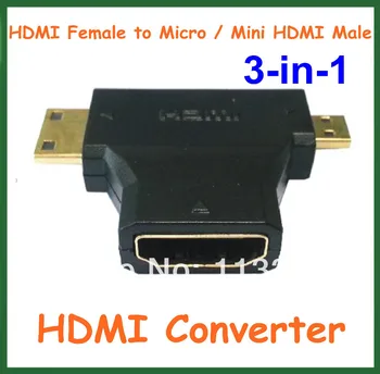 

100pcs HDMI Converter HDMI Female to Micro / Mini HDMI Male Adapter Connector 3-in-1 HDMI Extender