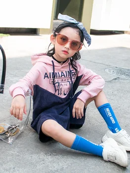 

Children's sweater girls hooded sweater dress loose 2018 new long-sleeved foreign baby hooded S fashion long T-shirt