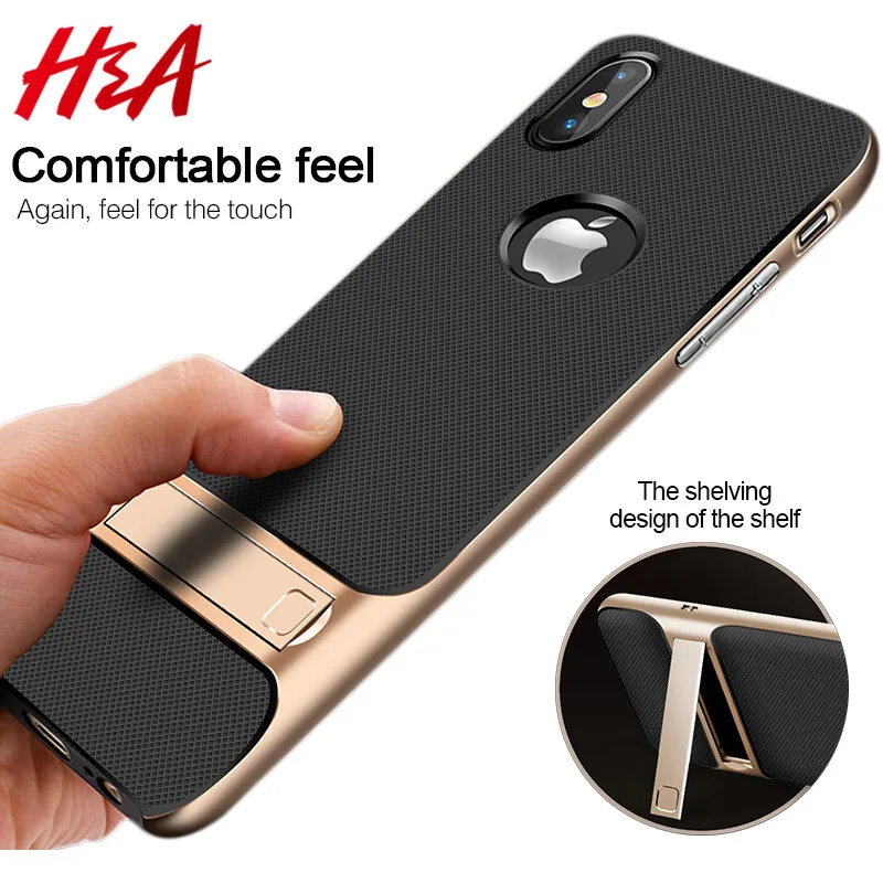 Beste H amp; Een 360 Volledige Cover Beschermhoes Voor iPhone X 6 6 s 8 7 Plus PC + TPU ShockProof Cover Voor iPhone 7 8 Plus Kickstand Telefoon Case
