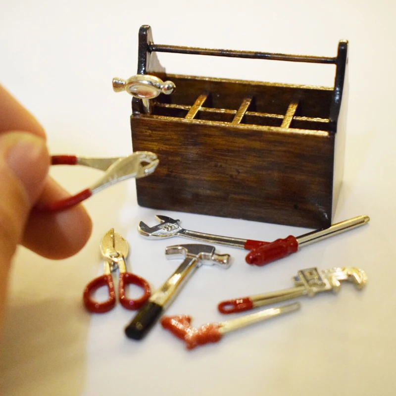 Herramientas de mantenimiento en miniatura para casa de muñecas, juguete escala 1:12 con caja de madera, juego de para Miniaturas|dollhous tools|miniature miniature set - AliExpress