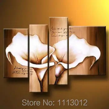 

Modern Abstract Blue New Morning Glory Tulips Flower Oil Painting On Canvas 4 Panel Art Set Home Wall Decorative For Living Room