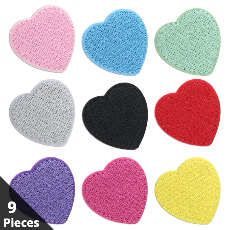 

9 Pieces Heart Patch on Clothes Sticker Embroidery Iron on Patches for Clothing Applique Stripe on Clothes Patchwork Accessories