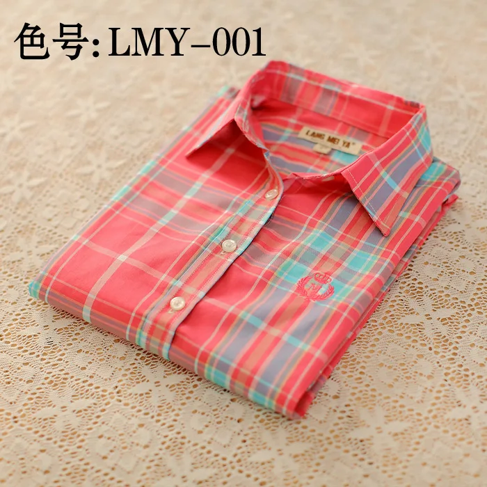 Kumeiya, Осенние клетчатые рубашки для женщин, студенческий стиль, женские блузки с длинным рукавом, хлопок, блузки, рубашки, женские офисные Топы - Цвет: 001