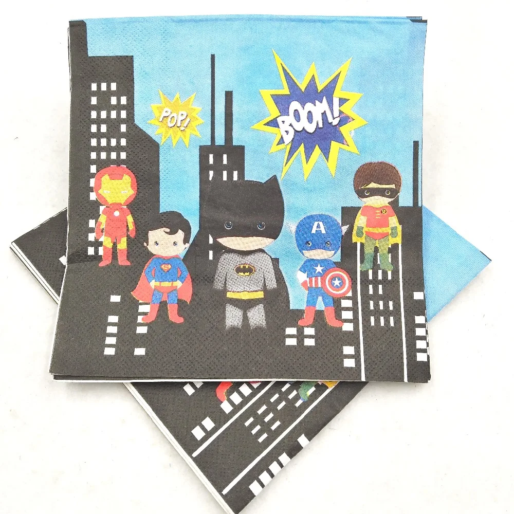 20 шт./компл. Бэтмен вечерние поставки Бумага гигиенические салфетки на день рождения и для маленьких мальчиков вечерние Для Детский праздничный костюм «Бэтмен» сувениры салфетки