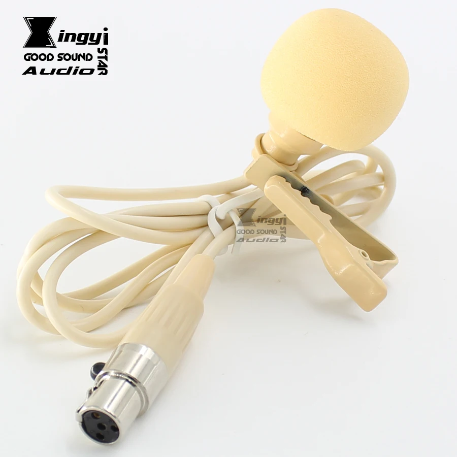 Beige Xlr 4 Pin Ta4f Connector Lapel Mic Lavalier Tie Clip Microphone Mike For Shure Wireless