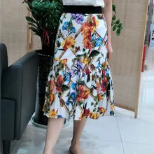 Женская Повседневная шифоновая юбка-Русалка до колена с цветочным принтом и бабочками, большие размеры 3XS-10XL, Белый/Абрикосовый/синий