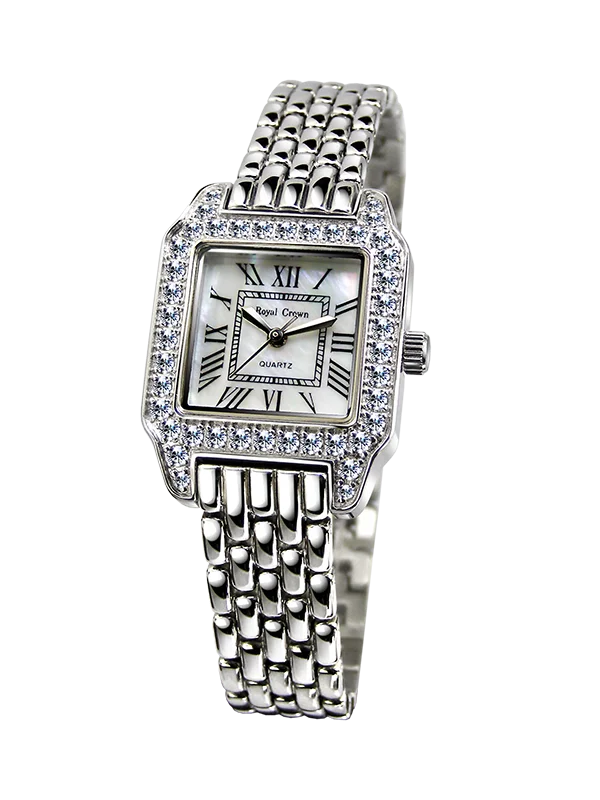 

Royal Crown Jewelry Watch 6104LS Italy brand Diamond Japan MIYOTA platinum Fine Fashion Square Hours pearl Bracelet Rhinestone