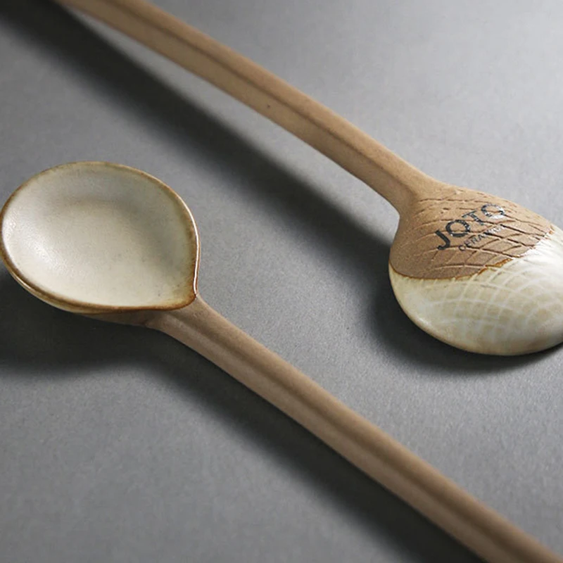 Ручная винтажная кофейная ложка японская керамика грубая керамика с длинной ручкой чайные ложки приправа специи молоко смешивание порошка ложки