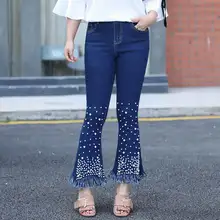 Spring Summer Embroidered Flares High Waist Jeans Women Plus Size Stretch Skinny Jeans Woman Denim Pants Flare Jeans Femme C5249