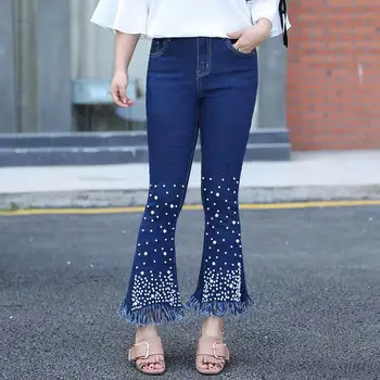 

Spring Summer Embroidered Flares High Waist Jeans Women Plus Size Stretch Skinny Jeans Woman Denim Pants Flare Jeans Femme C5249