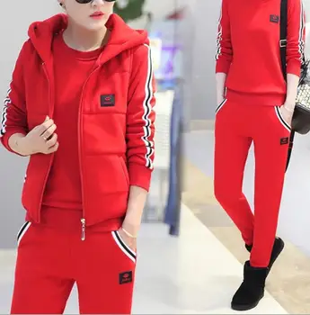 

2018 winter thickening plus velvet women's casual sweater three-piece new loose suit women