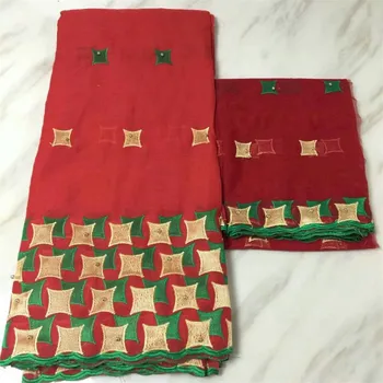 

African Lace Fabric Guinea Bazin Riche Fabric Set With 2 Yard French Net Lace For Blouse X334-1