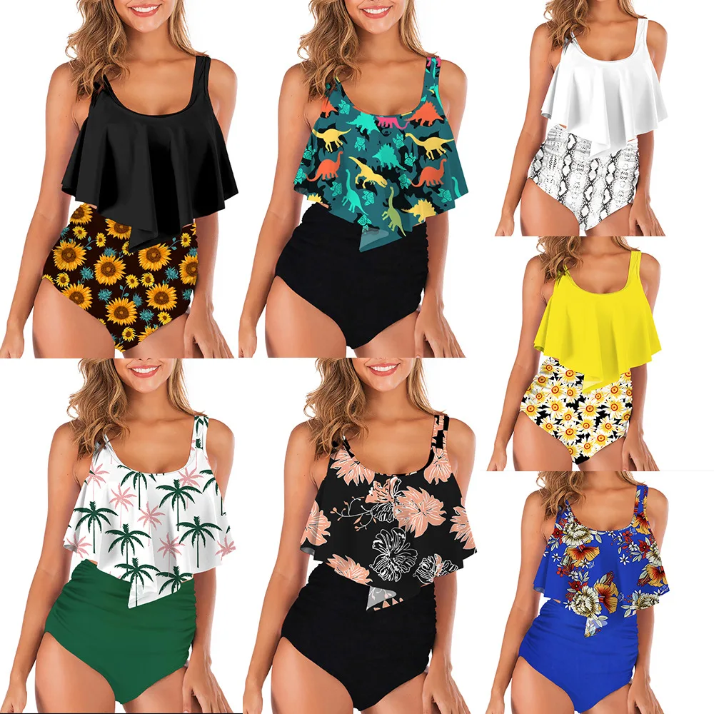 

2019 High Waist Bikinis Women Swimwear Swimsuit Halter Sexy Bikini Set Retro Bathing Suits Plus Size Swimwear