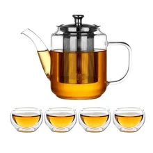 Стеклянный чайный набор с заваркой для сыпучих чайный набор для подогрева Топ безопасное боросиликатное прозрачное стекло чайник с 4 маленькими чайный сервиз для подарка