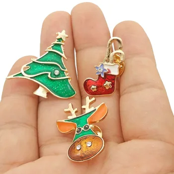 

Lot 6 Set (3Pcs/Set) Hot Unisex Xmas Gift Christmas Brooches Rhinestone Enamel Tree Elk Boot Brooch Pin Women Men Jewelry