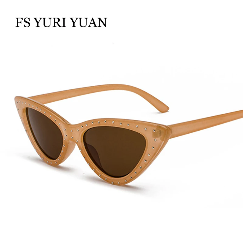 

FS YURI YUAN Rhinestone Brown Frame Cat Eye Sunglasses Women 2018 Sexy Female Cateye Glasses Brand Designer Eyeweae UV400