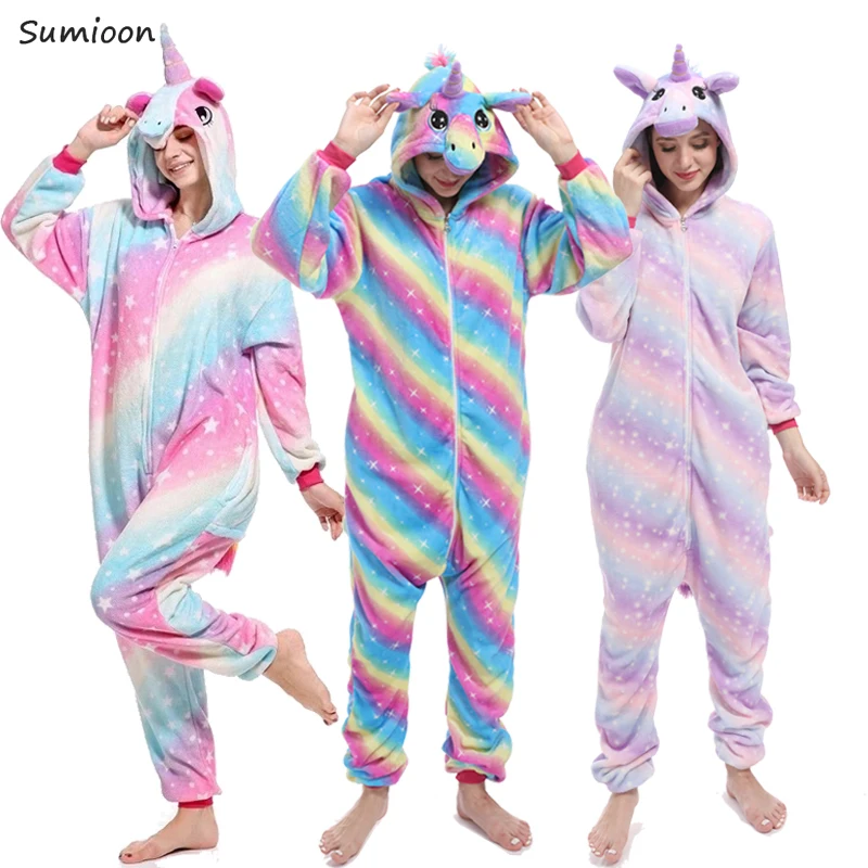 Кигуруми Onesie единорог пижамы для женщин взрослых животных мультфильм одеяло пижамы Детский костюм зима мальчик девочка Единорог Jumspuit