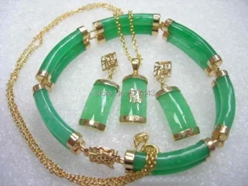 

Wholesale JWEW6556 >>>Green Genuine Jade Lucky Necklace Bracelet Earring