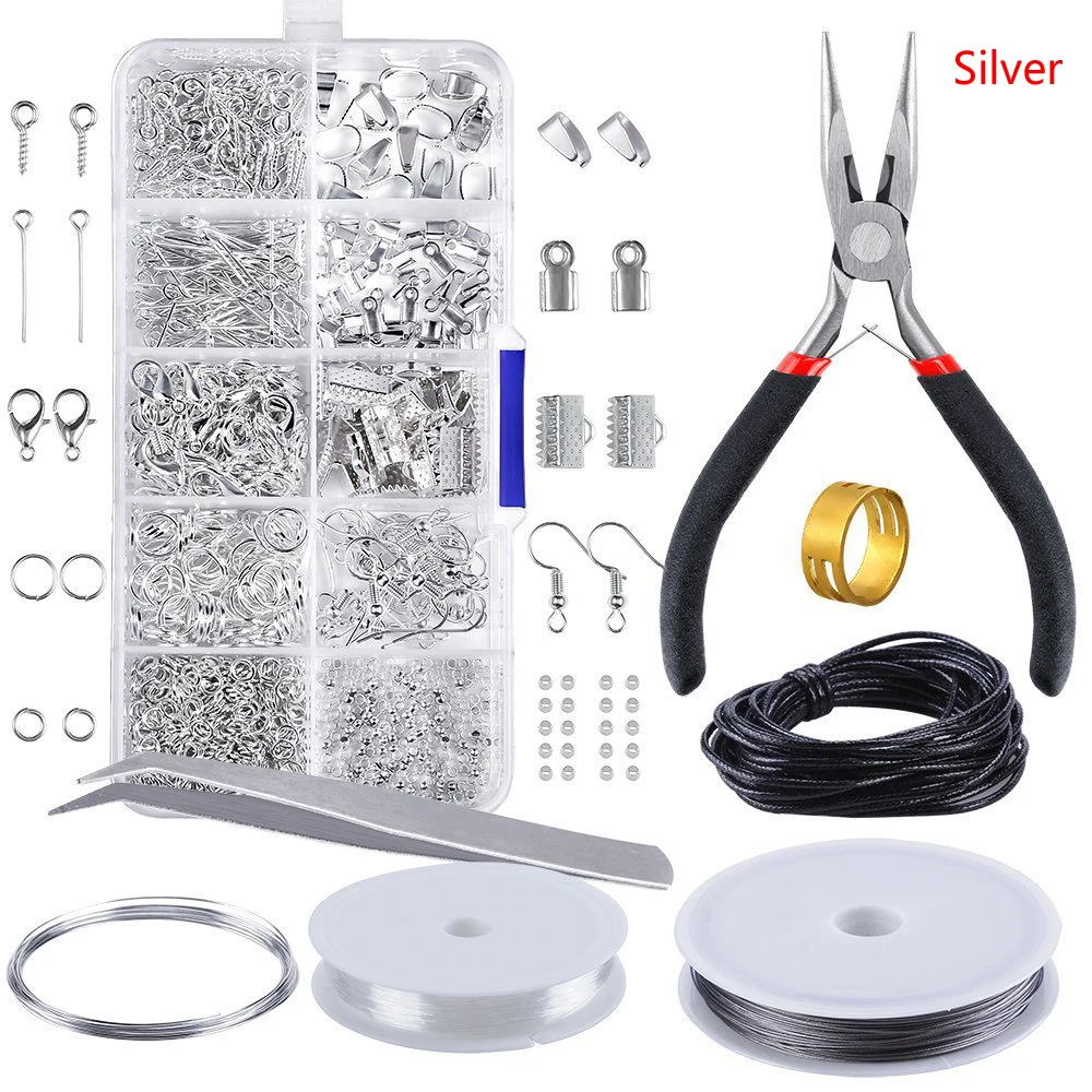 

10 Grid Jewelry Findings Set Jewelry Making Kit Starter Kit Jewelry Beading Making & Repair Tools Kit Pliers Silver Beads Wire