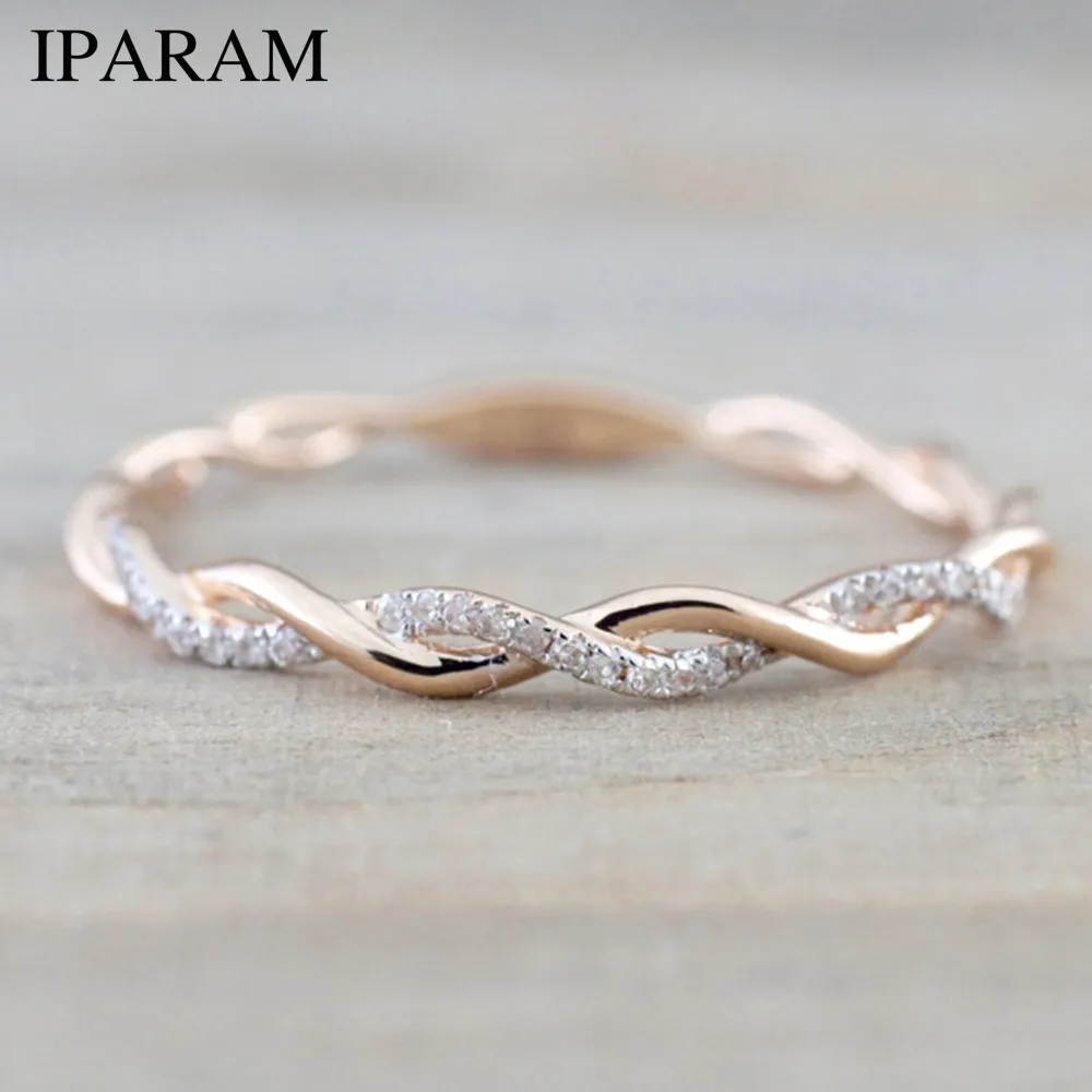 Aokarry Wedding Ring Rose Gold Plated White Pearl Cubic Zirconia Engagement Wedding Ring Women
