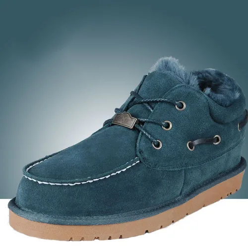 Классические мужские зимние ботинки из натуральной кожи на шнуровке, подходят для зимы низкие зимние мужские ботинки из кожи и бархата - Цвет: Dark Green