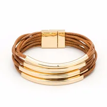 Multilayer Gold Color Bucket Brown Wax Line Bracelet 2017 New All-Match Bracelets For Women Bileklik Pulseira Feminina