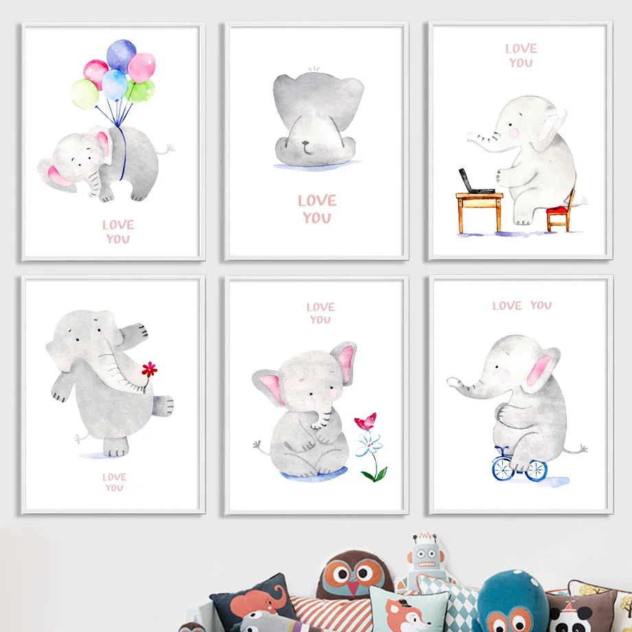 

Animals Elephant Balloon Nordic Posters And Prints Wall Art Canvas Painting Nursery Wall Pictures For Baby Girl Boy room Decor