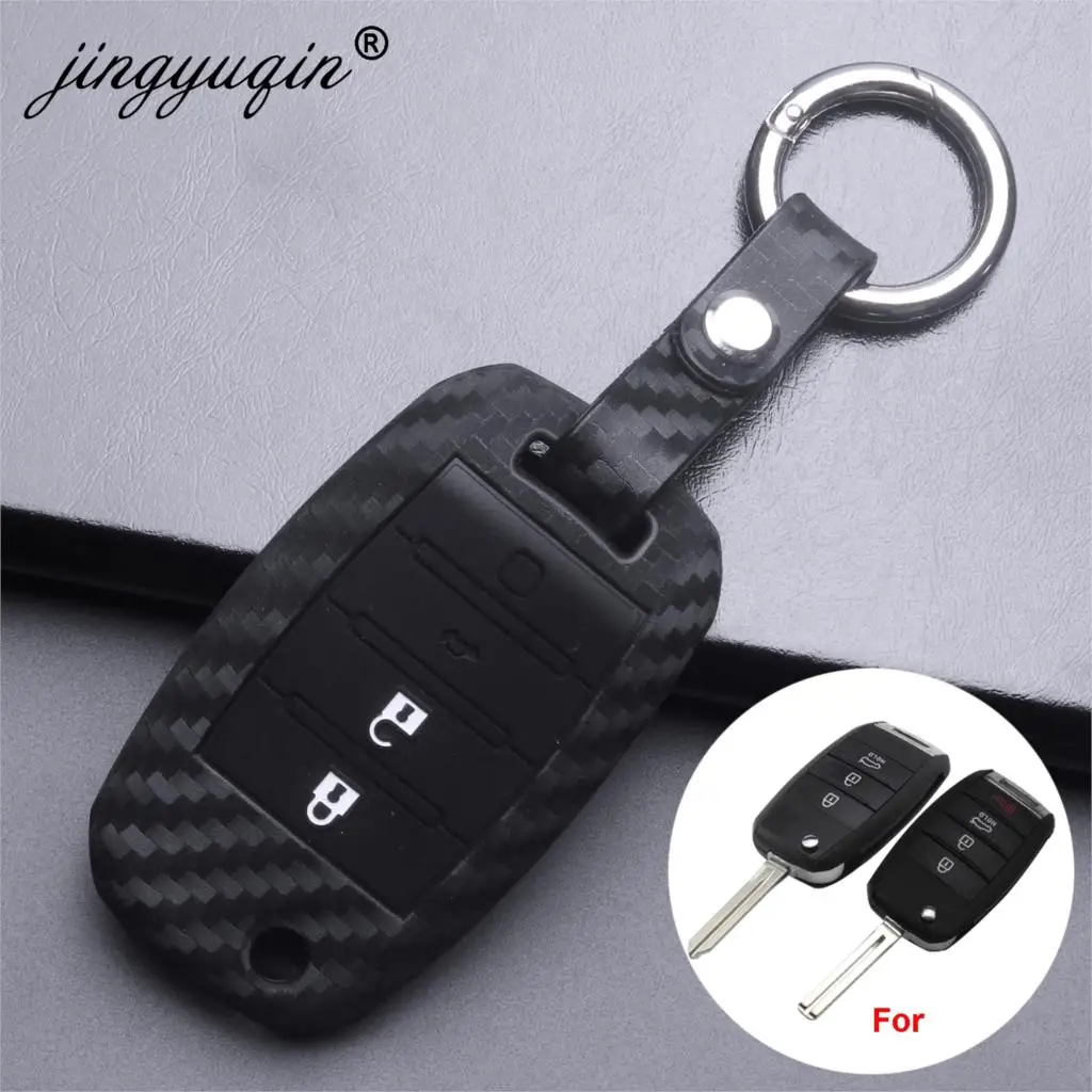 

jingyuqin Silicone Carbon Protection Key Cover Case For 13-16 Kia Optima Sportage Fob Soul Rio Forte Carens 2018 Car Styling