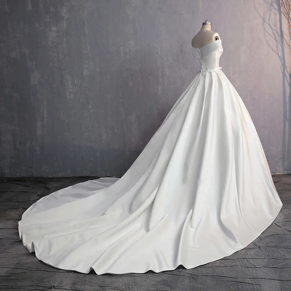 Fansmile Vestido De Noiva элегантное блестящее атласное свадебное платье с длинным шлейфом на заказ, большие размеры, свадебное платье FSM-586T