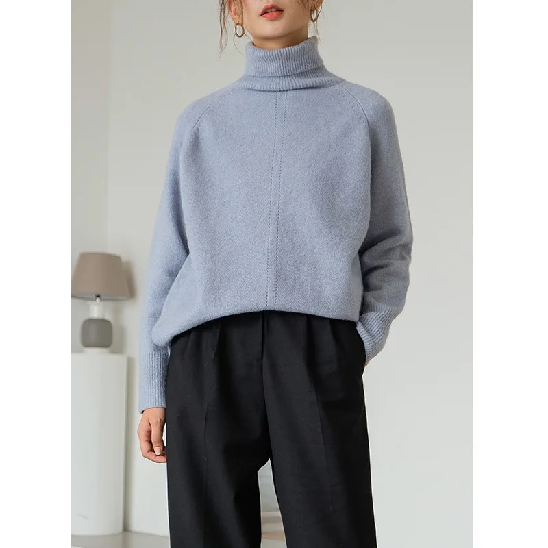 

2019 autumn and winter new temperament turtleneck sweater female wool blend side slits wild Korean wind pullovers 3652