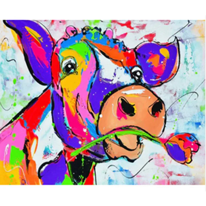 

Painting By Number DIY Dropshipping 40x50 50x65cm A cow biting a rose Animal Canvas Room Decoration Art picture Gift