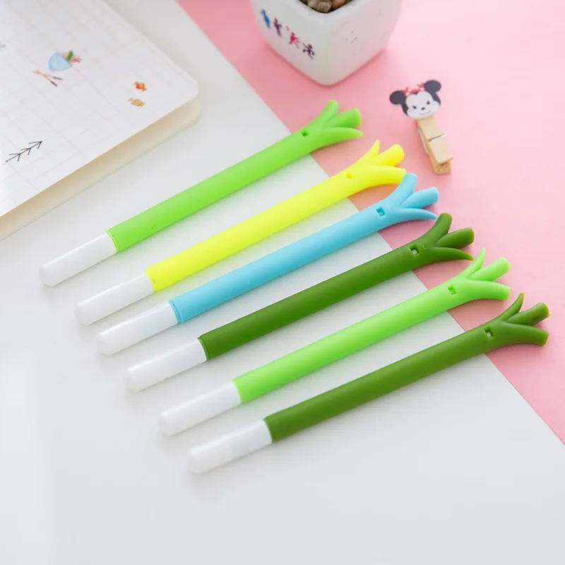 

30 Pcs Green Onion Modeling Soft Silicone Neutral Pen Gel 0.38 Mm Water Pen Black Signature Pen Student Supplies Stationery