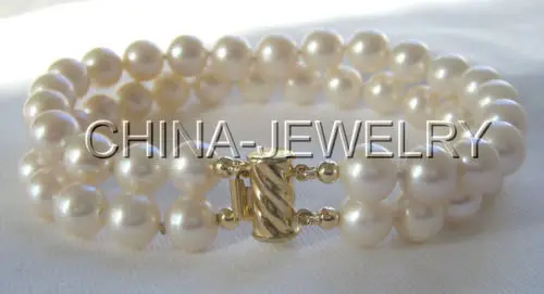 

AAAA 8" 2row 9mm white perfect round freshwater pearl bracelet-14k/20 clasp @^Noble style Natural Fine jewe SHIPPING 5.25