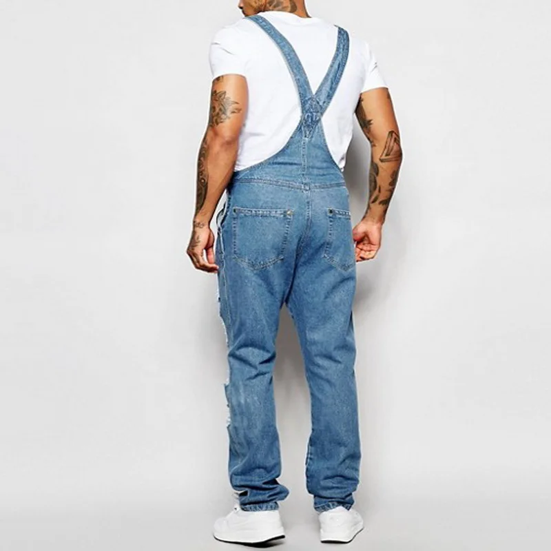 Модные Джинсовые комбинезоны Для мужчин Одна деталь полной длины Рваные джинсы Для мужчин для похудения Повседневное Для мужчин джинсовые штаны прямые Pantalon Homme Жан