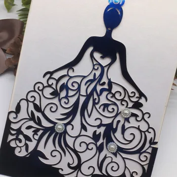 

35pcs/lot Beautiful Girl Birthday Party Wedding Invitation Cards with Pearl Adult Ceremony Celebration Invitaiton Blessing Card