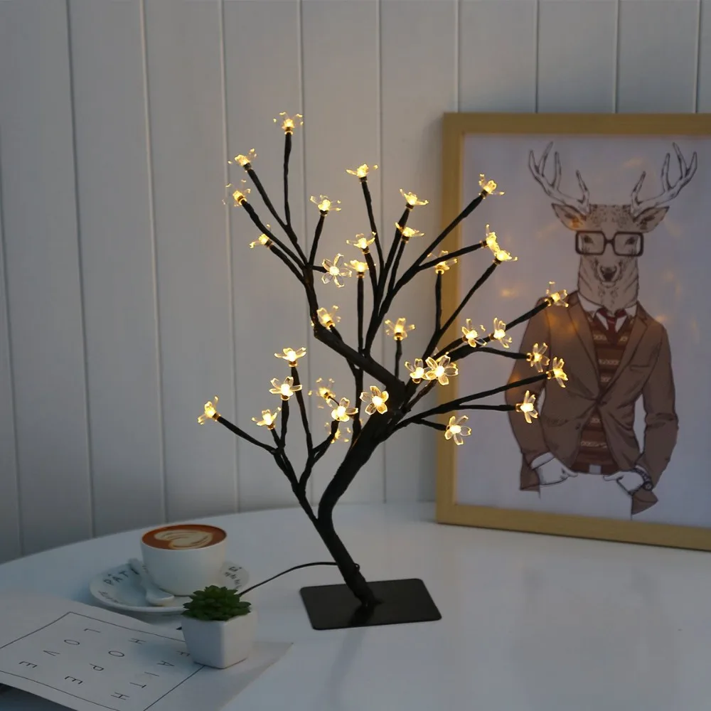 New Arrival Decoration Lamp 48 LED Plum Blossom Desk Top Bonsai Tree Light 18 Inch Warm White